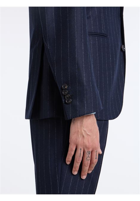 SINGLE-BREASTED PINSTRIPE WOOL SUIT - BLUE - LUIGI BORRELLI